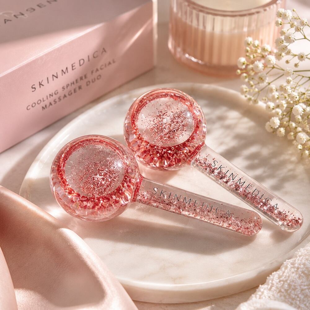 SkinMedica Cryo Cooling Ice Globes Facial Massager Duo NWT Pink Spa
